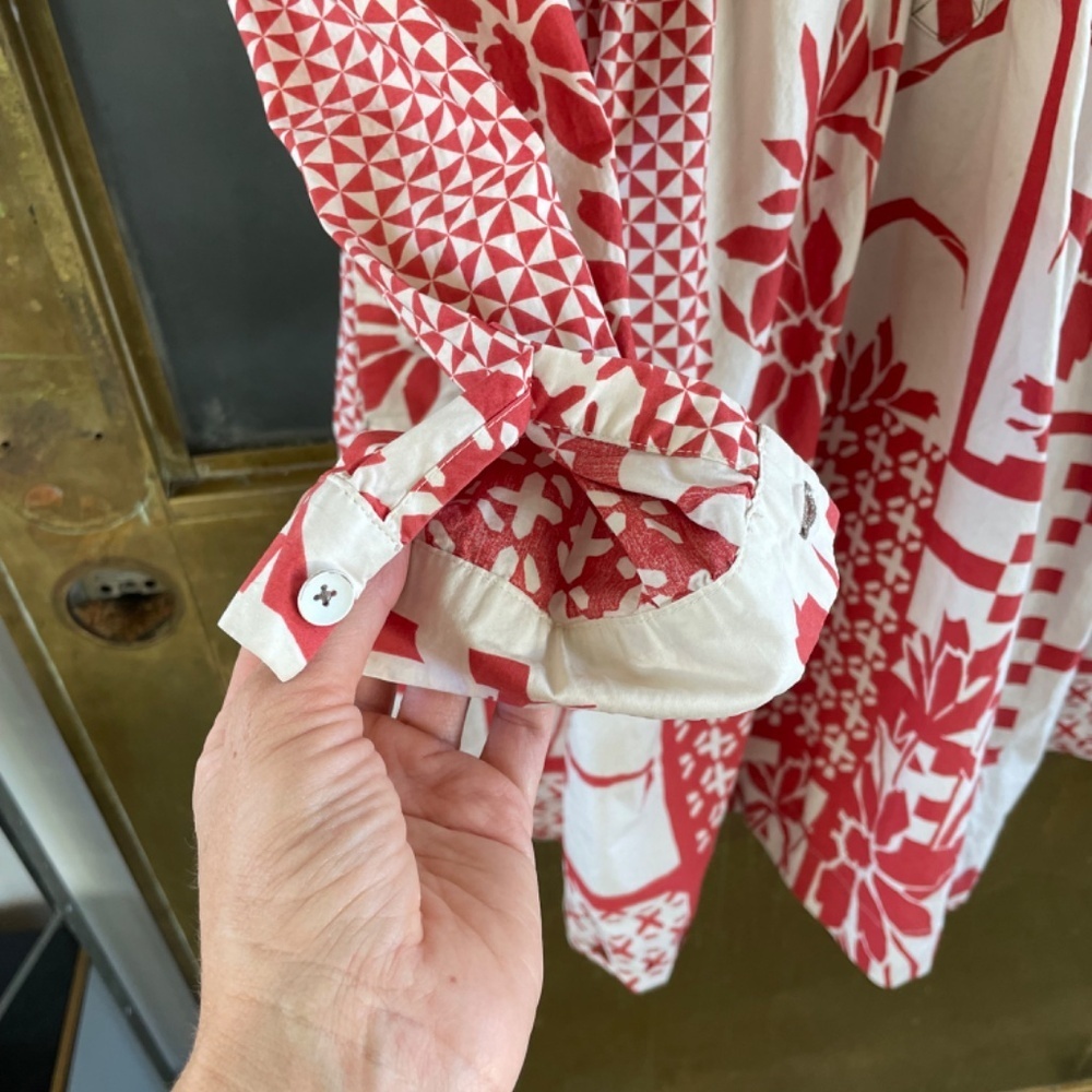 Maeve Anthropologie Red Patchwork Empire 100% cotton Waist Shirt Dress S small - Picture 5 of 10